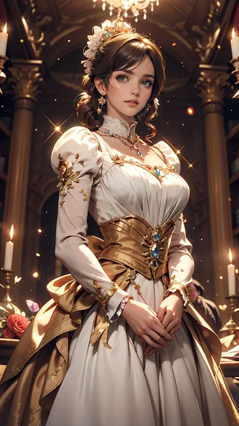 Dramatic composition, Court-style dress, Royal, nice, カスケードFrills, Frills, bow, Crystal Chandelier, Roman Curly Hairstyles, to place, Drill-like double ponytail, Looking at the camera, bangs, Maximalism, Palace-like background, Delicate depiction of hair a...