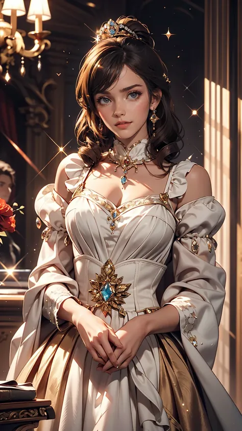 Dramatic composition, Court-style dress, Royal, nice, カスケードFrills, Frills, bow, Crystal Chandelier, Roman Curly Hairstyles, to place, Drill-like double ponytail, Looking at the camera, bangs, Maximalism, Palace-like background, Delicate depiction of hair a...