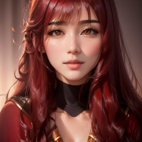 Arabic style image of a woman with long hair and a red sweater, Realistic. Chen Yi, Soft Portrait Shot 8k, Realistic young anime girl, Realistic portrait photo, beautiful Realistic face, Stunning Anime Face Portraits, photoRealistic anime, High-quality por...