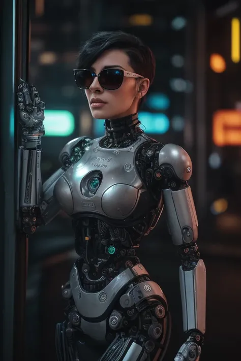 DEN_kaleria_SG,
woman with a (robot arm:1.2) and (mechanical limbs:1.2) wearing sunglasses, human body, (android:1.2), (robot arm:1.2), machinery, (cyberpunk:1.2), punk,
bokeh, f1.4, 40mm, photorealistic, raw, 8k, textured skin, skin pores, intricate detai...