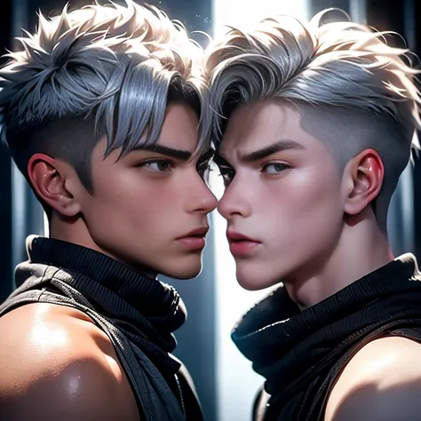 best quality masterpiece high definition platinum gray hair. a 19-year-old boy grabs his 25-year-old brother by the neck. they l...