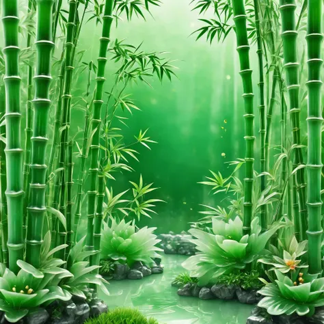 best quality, very good, 16k, ridiculous, extremely detailed, gorgeous transparent jade bamboo, background grassland（（a masterpi...