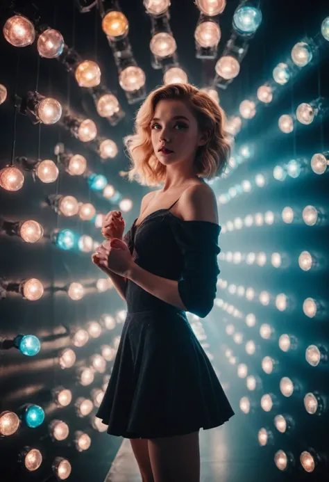 Idol, Stage lights, by Tyler Shields and Brandon Woelfel, best quality, masterpiece, very aesthetic, perfect composition, intricate details, ultra-detailed