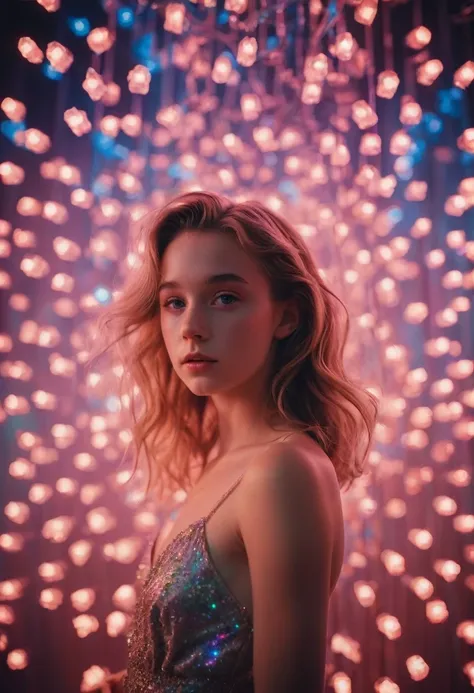 Idol, Stage lights, by Ryan McGinley and Brandon Woelfel, best quality, masterpiece, very aesthetic, perfect composition, intricate details, ultra-detailed