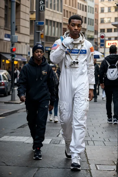 astronaut walking around the square drinking Lean