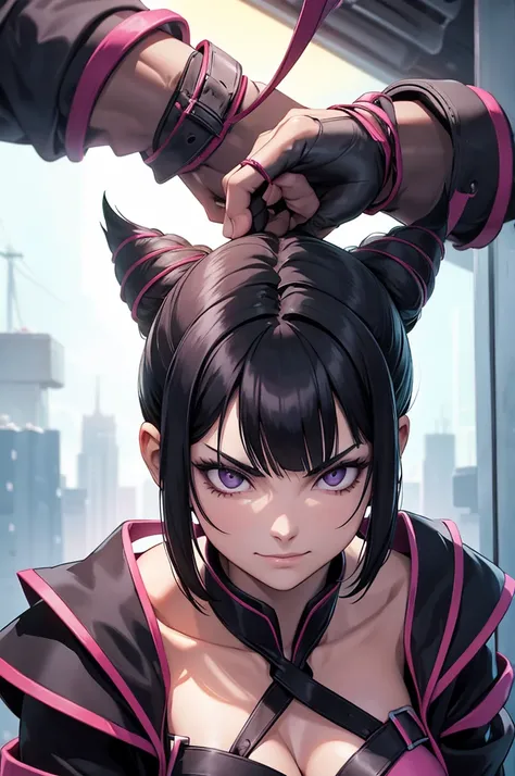 raios de luz,juri han,belo corpo,mulher jovem,short black hair , badass , colan,May,coxas torneadas,Evil Smile,juri han,chifres de cabelo,detalhes do corpo,low yellow lighting,raios de luz belo corpo detalhado,coxas
