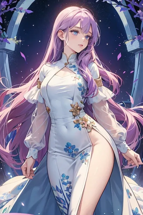 She has long, flowing violet colored hair which ends just past her hips. She has light-blue eyes, white skin and wears floral, nature-themed dresses.

She has been seen in the usual WOOHP prisoner attire which is an orange jumpsuit.  SPARKLE; GLITTER