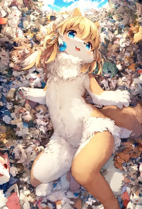 ultra-high resolution, detailed background,  boy, girl, happy, joyful, disorganized(kemono, furry personification),　naked　naked　...