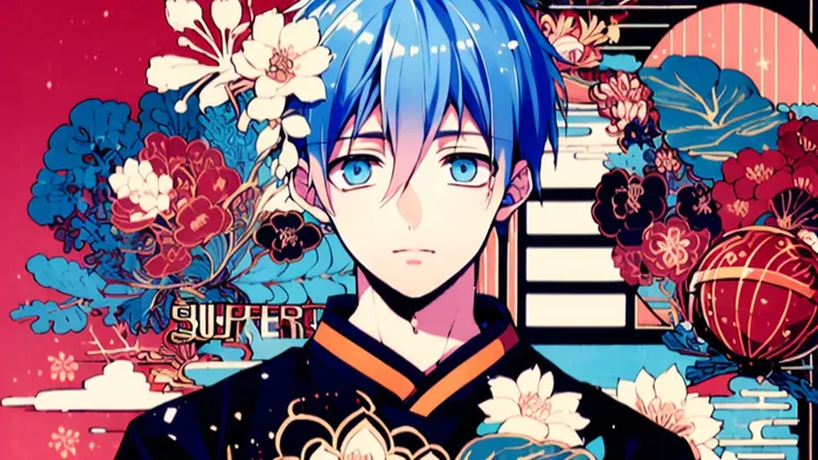 ((highest quality, super detailed:1.3)),boy,water Blue hair,short,hair,kuroko tetsuya,basketball uniform,basket ball coat,