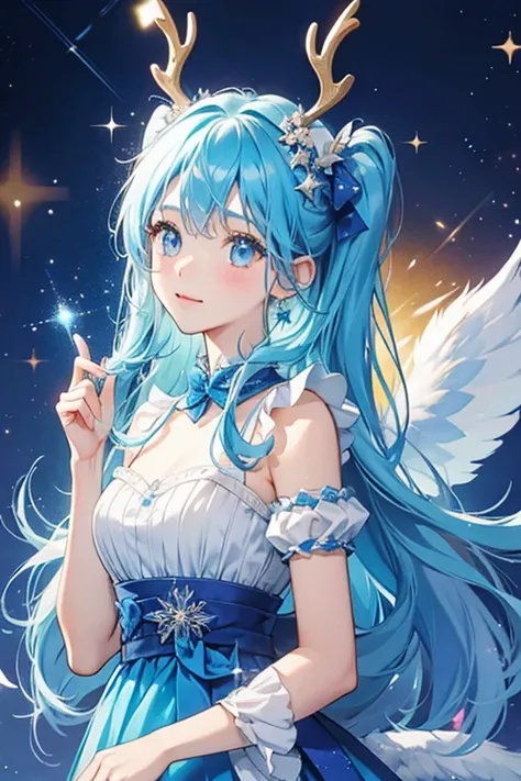  cute blue girl deer with wings. SPARKLE; GLITTER