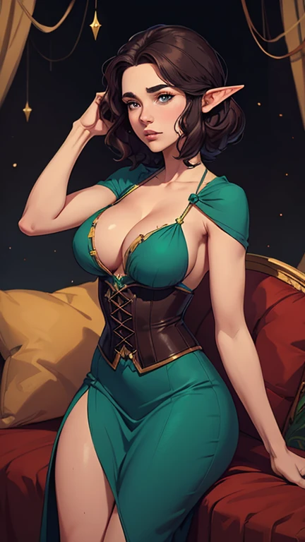 a woman in a green bikini and elf ears is standing in the forest, garota elfa, beautiful elfo da floresta, rainha elfa, an rainha elfa, Arte de fantasia de Tyler Edlin, elfa, elfo da floresta, princesa elfa, alluring princesa elfa knight, rainha da florest...