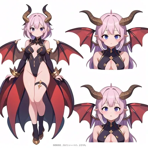 masterpiece, best quality, cute eyes, 1girl, solo, high fantasy costume, ((white background)), full body, multiple views, leotard, succubus, dragon horn, 
