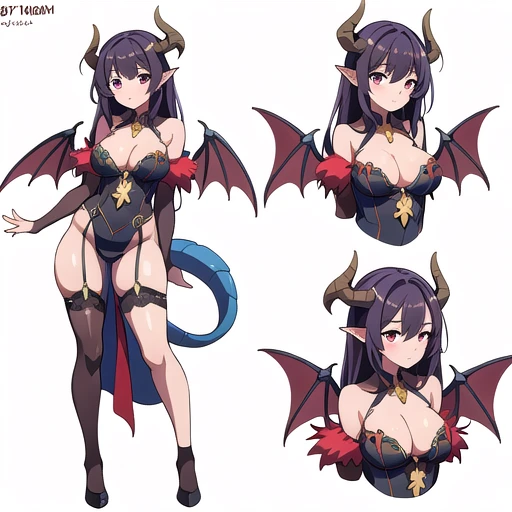 masterpiece, best quality, solo, high fantasy costume, ((white background)), full body, multiple views, lingerie, succubus, dragon horn,
