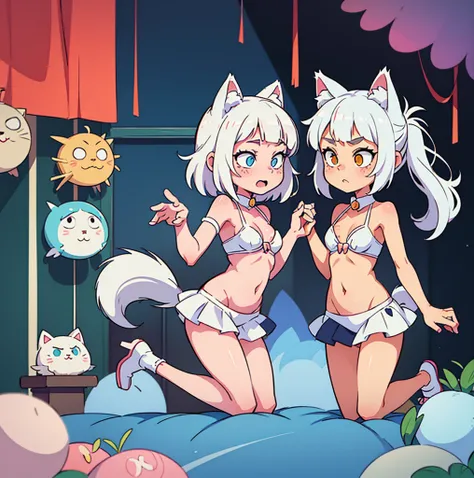 anime girl with cat ears and tail in a white bikini, neferpitou, holo is a wolf girl, anime catgirl, white cat girl, cute anime catgirl, seductive anime girl, beautiful anime catgirl, white - haired fox, holo if a wolf girl, wolf ears, attractive cat girl,...