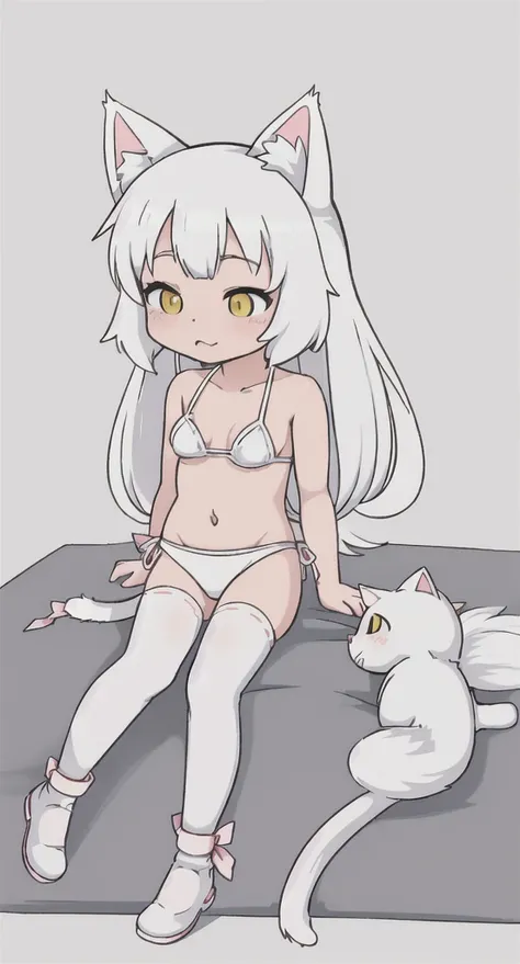 anime girl with cat ears and tail in a white bikini, neferpitou, holo is a wolf girl, anime catgirl, white cat girl, cute anime catgirl, seductive anime girl, beautiful anime catgirl, white - haired fox, holo if a wolf girl, wolf ears, attractive cat girl,...