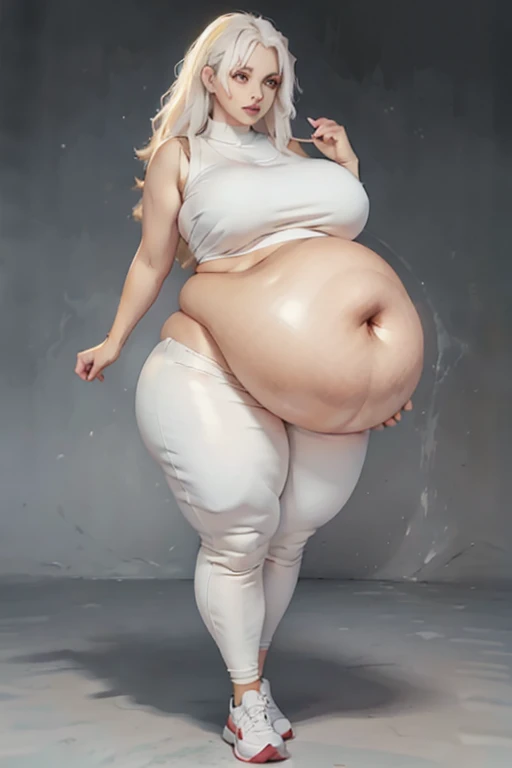 Transparent background，transparent background，Long flowing hair，White hair，Sports tops，Sweatpants，eBlue eyes，gleeful，curvy body, plump body, huge big ass, thick body, curvy body type, voluptuous body type, busty body type, thick body type, big chest, big