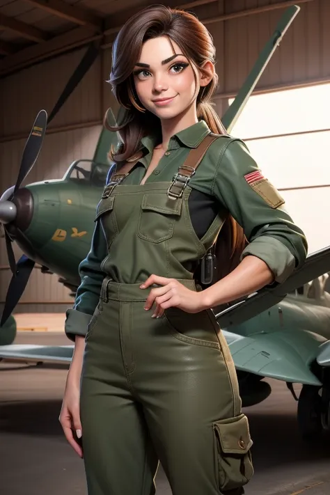 High-Definition Illustration: A Striking Portrayal of a 32-Year-Old Aviation Mechanic
4K Resolution: Caught in a Moment of Raised Smile, Her Alluring and Charming Visage Stands out Against the Rugged Elegance of Khaki Green Overalls and Brown Leather Boots...