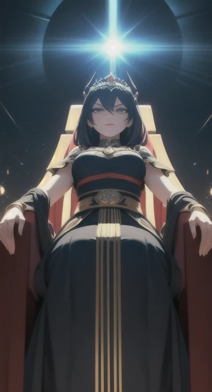 Royal life, tyrannical empress, Purah,

Glaring at Viewer, From below, Focus, 
Particles of light, throne,
​masterpiece, top-quality, Anatomically correct, SFW,
POV, imperial dress,