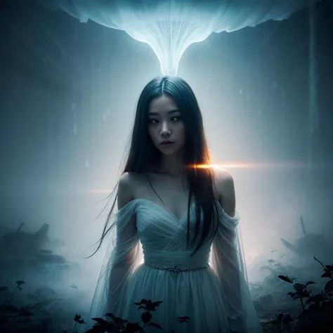 The concept of beauty、existence like air、ghostly ghost、Unforgettable beauty、Mysterious atmosphere、Dark and eerie、Ethereal glow、supernatural energy、A ray of smoke、Translucent figures、Spiritual Reality、Hauntingly beautiful、Ethereal Princess、Ghostly Aura、Ethe...