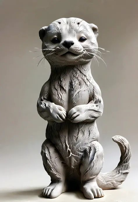 (best quality:1.2),ultra-light Clay, Clay, Pottery, Rough knitted texture, distressed, dirty, mineral pigments, 3D Clay sculpture art, Clay sculpture, Rough surface, (artwork，An Otter，concept art,)