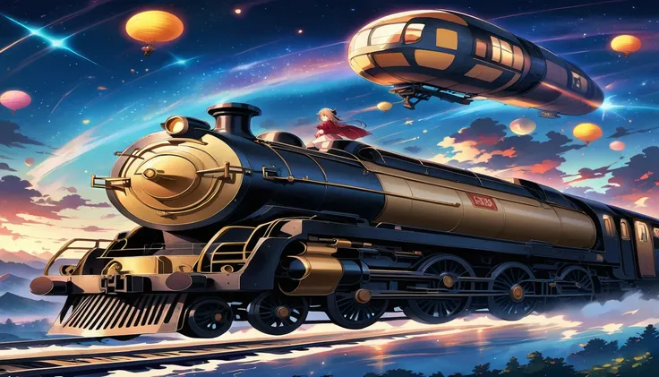 Size 16:9. Starry sky　Galaxy railway flying in the sky