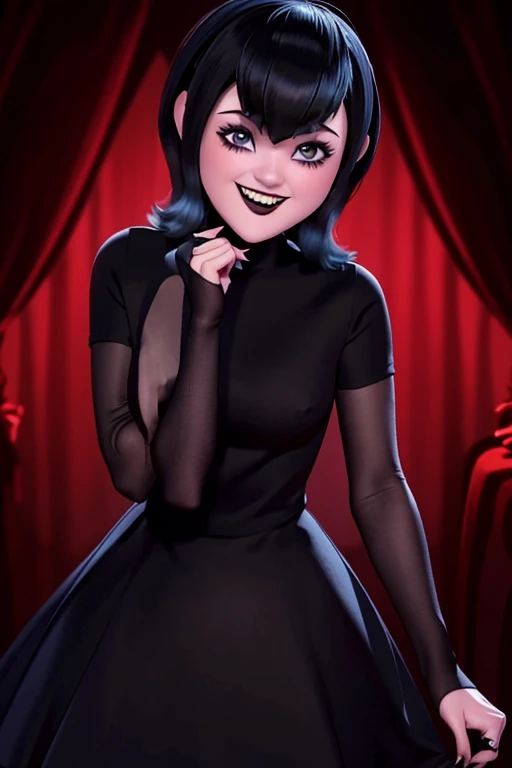 Mavis es una vampira de estatura media con una apariencia juvenil y atractiva. He has pale skin, cabello largo y negro, y ojos grandes y expresivos de color rojo brillante. Suele vestir con un estilo moderno y colorido, often in dresses or outfits that ref...