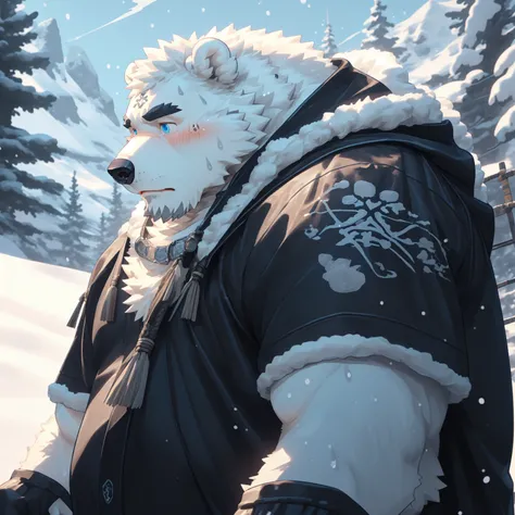 新泽西5hairy，polar bear，Exquisite，,Norway,  Rune tattoos, snow, Tall trees, Blue sky, Norse mythology, Rune tattoos, Beautiful aesthetic, Beautiful images , Centralized camera,(premium quality, Stunning details:1.25), (only:1.3), Bright colored pigments), ind...