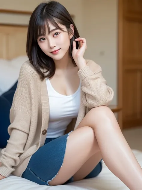 (highest quality:1.5)、(Realistic:1.5)、(1 person:1.5)、Very detailed、High resolution、8k、medium breasts、Natural color lips、Cute Smile、Japanese women、20-year-old girl、Beautiful and elegant face、Perfect and beautiful face、Balanced big eyes、Brunette eyes、Beautif...