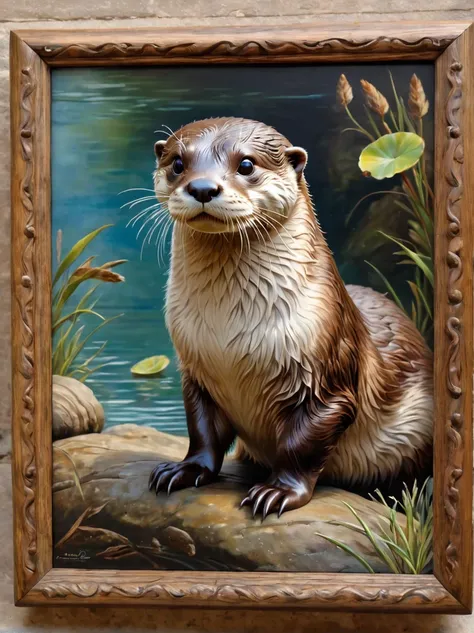 a very detailed ral-ntrgmstn pastel painting of a roman otter, (masterpiece, ultra-detailed), best quality, high quality, highre...