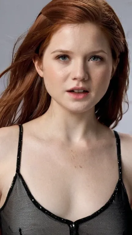 8k quality, wet, nude, shy, sexy, clean skin, flat torso, ginny weasley, short hair, lies, skinny body, upper body, face focus ,...