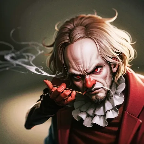 A man, Clown Clothing, Angry, Smoking