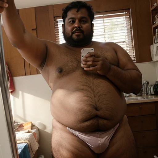 selfie, fat naked Indian man, old, in panties