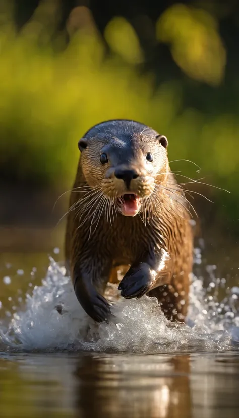 SIGMA 85 mm F/1.4,1/1000 sec shutter,ISO 400,solo,1otter(wet fur,holding large (1fish),swimming in the river), BREAK ,background(under the beautiful river,strong fast river flow), BREAK ,quality(8k,wallpaper of extremely detailed CG unit, ​masterpiece,high...