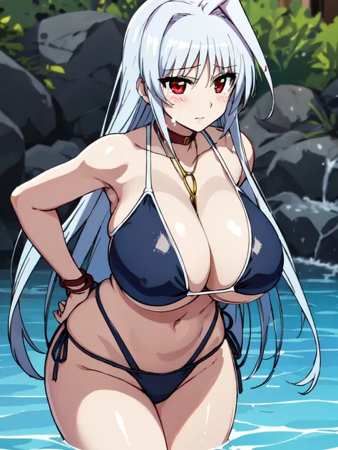 masterpiece,top-quality,reinforce eins,heroine of magical girl lyrical nanoha,1girl,solo,silver hair,long hair, outside splash hair,red eyes,beauty, very huge breasts,narrow waist,bust size is 120cm over,crying,sexy,soaked,seductive anime girl, oppai, biom...