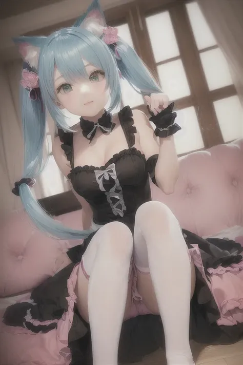 Close-up of a woman posing in a cat costume, Very Beautiful Anime Cat Girl, cute Anime cat girl, Charming cat girl, beautiful Anime cat girl, Pink pigtails and cyan eyes, Anime cat girl, Cat ears anime girl, Very beautiful cute cat girl, Cute 3D anime girl...