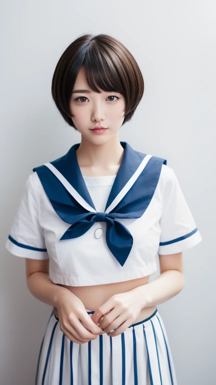 highest quality, masterpiece, Sailor suit , cute, Shiny Hair, Pixie Cut, Small breasts