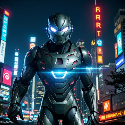 An enormous crab themed robot, otter themed UltraMan, Bangkok at night, illustrious robot armor, vibrant city lights, intricate robot design, powerful weapons, dynamic battle scene, realistic robot movements, dramatic poses, detailed robot textures, reflec...