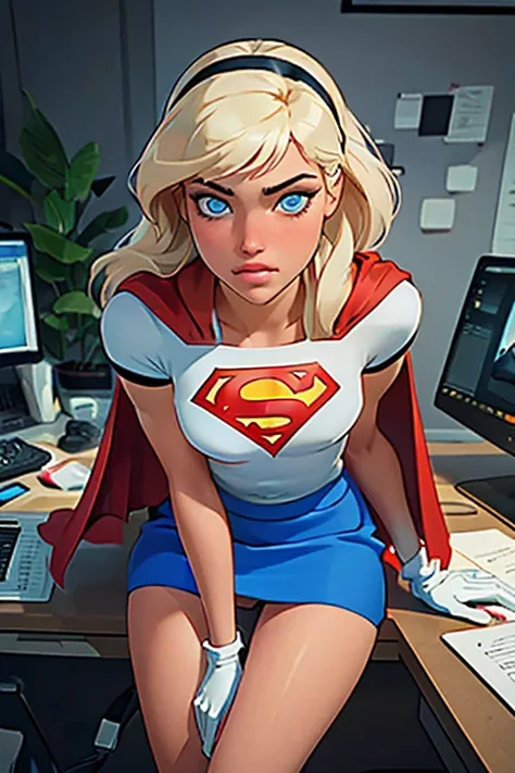 masterpiece, raw, beautiful art, professional artist, 8k, very detailed face, very detailed hair, 1girl, supergirl (blonde hair,...