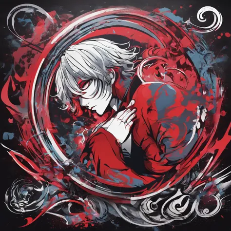 Anime style, Tokyo Ghoul variation, female and male couple, darkened background, swirling red magic, full body, 3D Image 