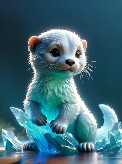  (artwork，An Otter，concept art,),Art jade doll，(16k, ultra-high resolution:1.4), (close-up, hyper-detailed:1.3), Art Jade Doll, Translucent Jade Textured Otter, 3D, Hyper Maximalist, Kinetic Art, Luminism, Pixar-inspired, Backlighting, Blacklight, Glowing,...