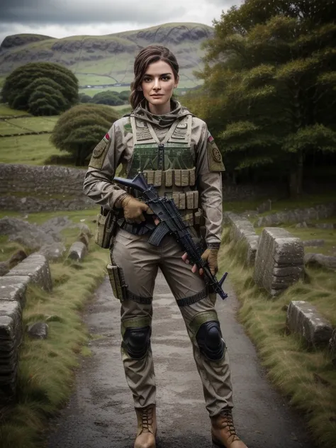 ultra realistic, highly detailed, 8k, 1 irish woman, irish ethnic, a futuristic-looking female military commander with a fantast...