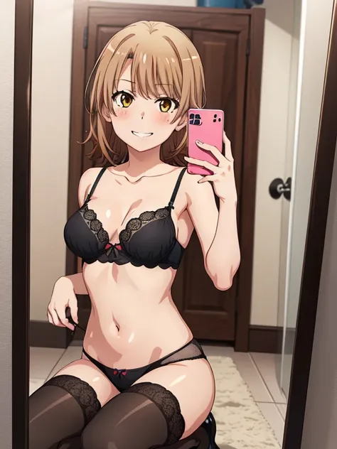 ((masutepiece, Best Quality, hight resolution, nffsw, Perfect Pixel, depth of fields, 4K, )), 1girl in, Solo, , Beautiful anime girl, Beautiful Art Style, 
squatting:1.3, bathroom background, Looking at viewer. 
Perfect body, smile, show teeth, front facin...