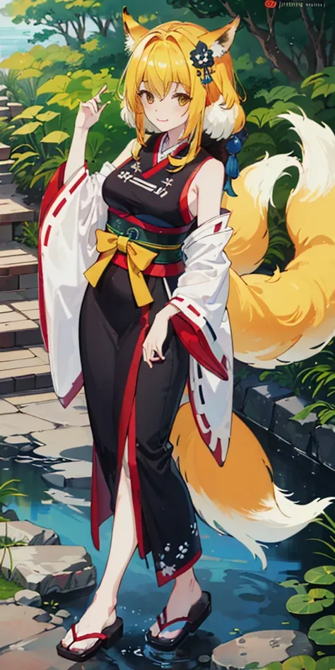 ((4k,masterpiece,best quality)) shuimobysim, traditional Japanese temple ink painting, lotus, hanfu, maxiskit, dress conservatively
1sologirl, blonde hair, fox fluffy ears, white,  fish, many fish near girl, full body look at viewer, lustful smile, red che...