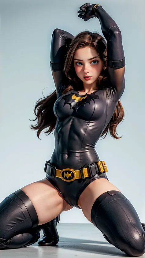 8k, Ultra HD, super details, high quality, high resolution. The heroine
Batgirl looks beautiful in a full body photo, her body is sculptural, her long black wavy hair is radiant in a perfect combination with her white skin, her bright blue eyes mesmerize e...