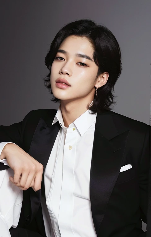 imagen araffada de una mujer con traje y corbata, park Jimin, Jimin, beautiful androgynous prince, Jiminlos labios carnosos, delicate androgynous prince, kim taejin, hyung tae, Jiminhis right eyelid is swollen, Jimins grecian nose, Jung Jaehyun, Kim Doyoun...