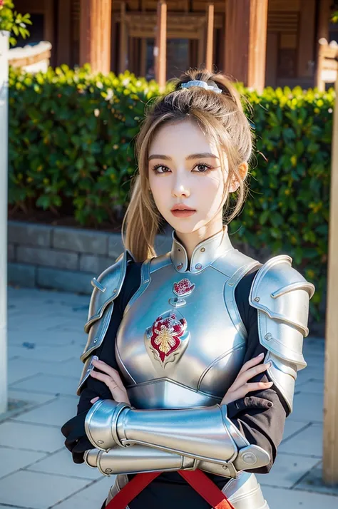 (8k, best quality:1.2), (masterpiece:1.37), (photo, photoPractical:1.37), (Ultra-high resolution), halF body, Walking posture, shot From Front, Slow Motion, Female paladin wearing the Full body, (Light silver armor:1.2),(Richly decorated armor), (Extremely...