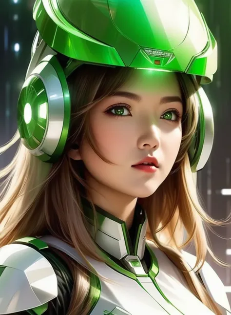 (masterpiece, best quality:1.5)
1 Asian Girl, Shut up, , Green Eyes, helmet, Lips, Long hair, Looking at the audience, nose, Practical, Science fiction, Solitary, Upper Body, white hair