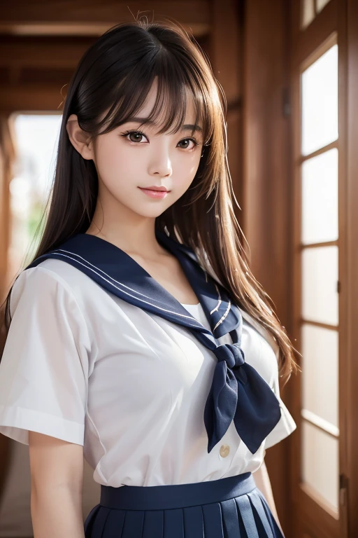 masterpiece，highest quality，Official Art，Very detailedな CG Unity 8k 壁紙，Japan Female Students，16-year-old girl，Very delicate and beautiful，超A high resolution，（Realistically：1.4），Golden Hour Lighting，(Platinum Short Hair：0.8），（Puffy eyes），Tear bags、View your...