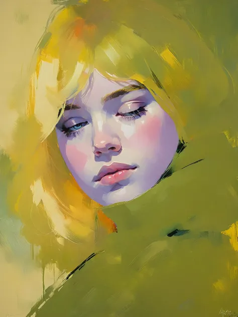 Create an evocative oil painting inspired by Malcolm Liepke, based on the provided image. Capture the intense, introspective expression of the young subject using thick, expressive brushstrokes and a muted color palette. Highlight the emotional depth and v...