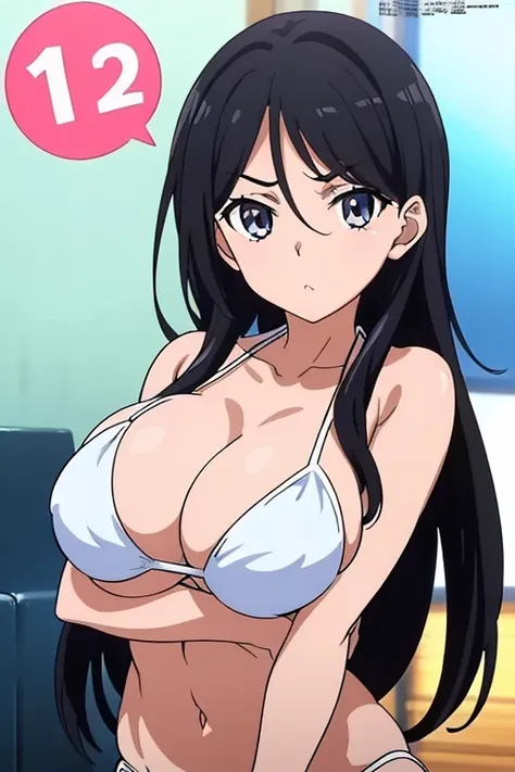 (masutepiece, Best Quality, High resolution, anime screen cap, anime colours, megami magazine:1.2, anime poster style, anime keyvisual, sharp, 8k, photorealistic), (beautiful eyes:1.5), Blowmailing, 1girl in, Cute, blush, (Long Black Hair), (large breasts:...